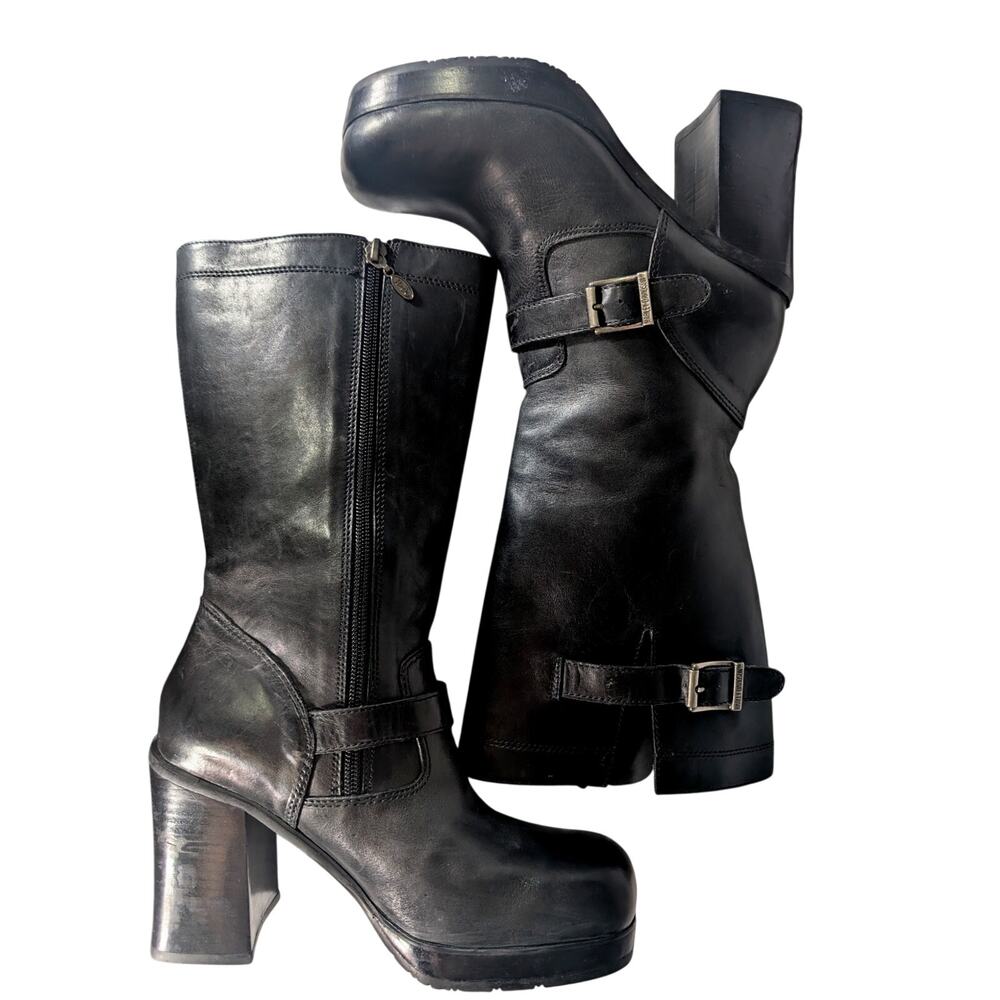 HARLEY DAVIDSON! BLACK GENUINE LEATHER, SQUARE-ISH TOE, CHUNKY HEEL BOOTS! 7.5M - Picture 7 of 14